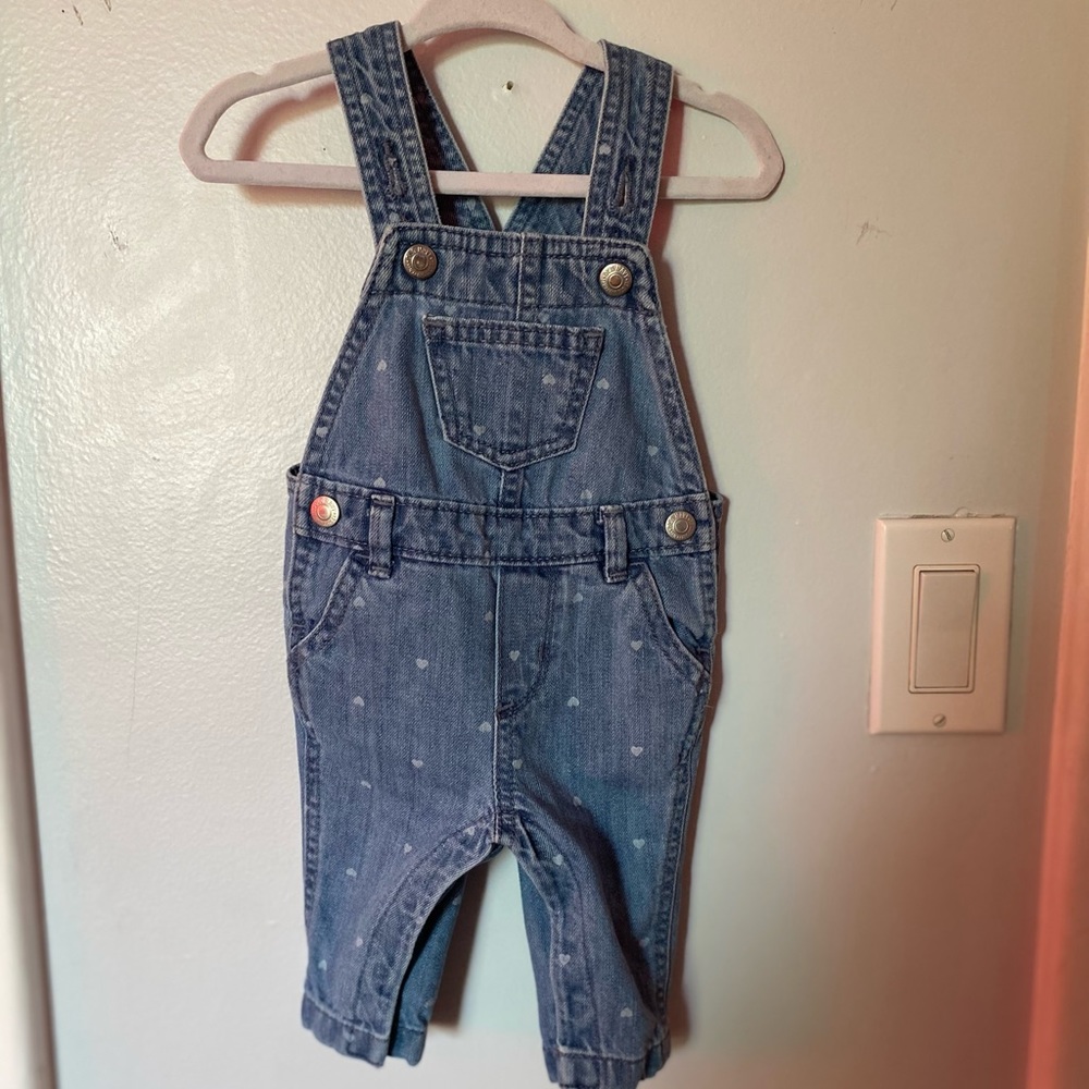 Cute overalls with faint white hearts